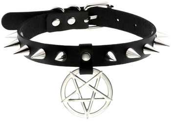 Colier din piele, guler Pentagram negru gotic