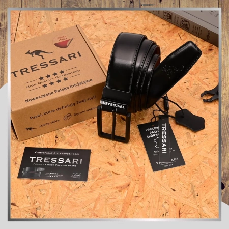 Curea din piele TRESSARI, cu două fețe, 120 cm, neagră, maro, pentru pantaloni