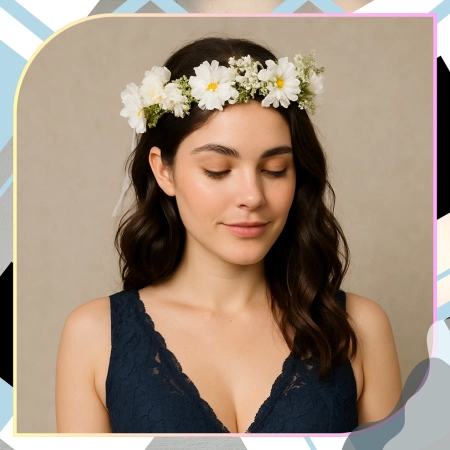 Coroană de împărtășanie albă bentiță flori trandafiri stil boho