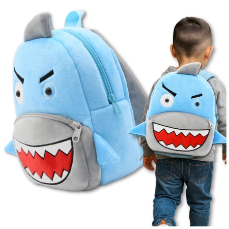 Ghiozdan de pluș pentru copii, pentru preșcolari, cu fermoar, model SHARK