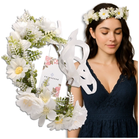 Coroană de împărtășanie albă bentiță flori trandafiri stil boho