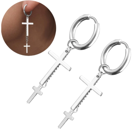 Cercei cruce de argint, otel chirurgical, eleganti, agatatori