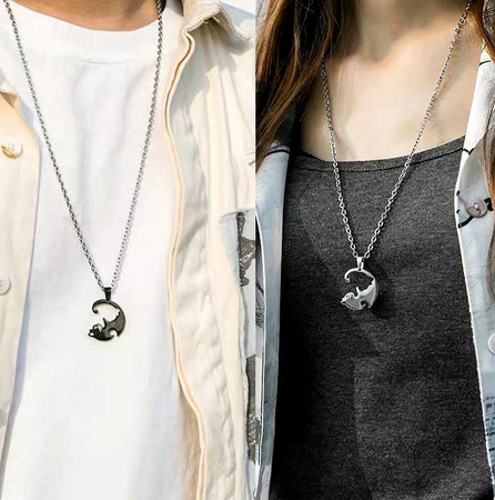 BEST FRIENDS colier din oțel chirurgical pentru cupluri Cat Cats
