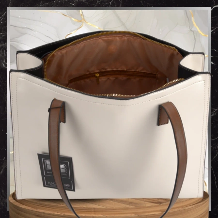 BAD&BAGS geanta de dama din piele clasic crem lacuita shopper