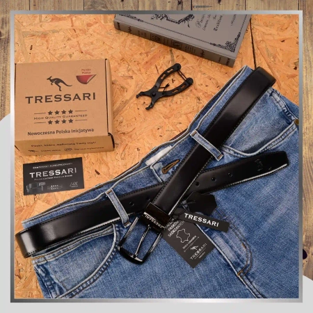 Curea din piele dublă TRESSARI, 120 cm, negru-maro, pentru pantaloni