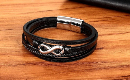 Bratara multi infinity din piele neagra