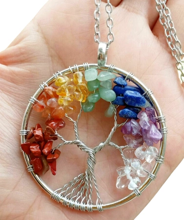 Colier din otel chirurgical, pomul fericirii, minerale colorate