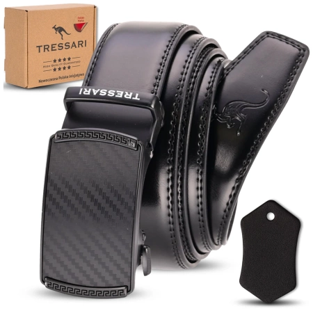 Curea automată din piele pentru bărbați TRESSARI, neagră, 120 cm
