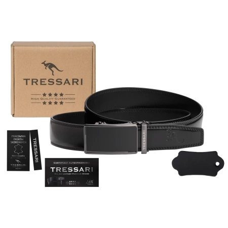 Cureaua barbati TRESSARI automata pentru pantaloni, 115 cm, neagra, piele naturala