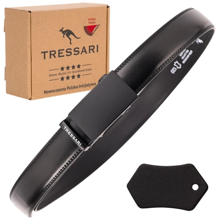 Curea bărbătească din piele neagră pentru pantaloni TRESSARI, 120 cm, automată