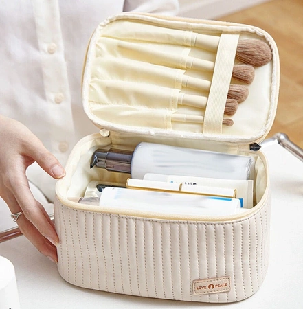 Geanta cosmetica patrata, organizator luminos, elegant din piele ecologica