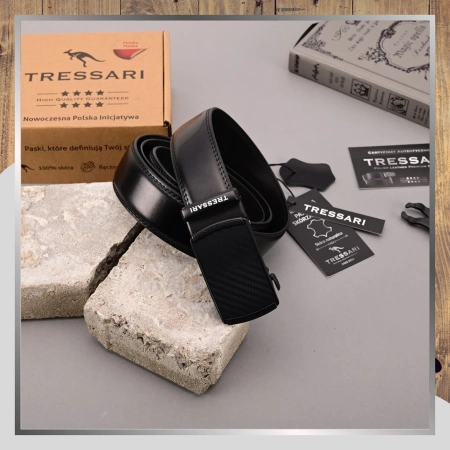 Curea automată din piele pentru bărbați TRESSARI, neagră, 120 cm