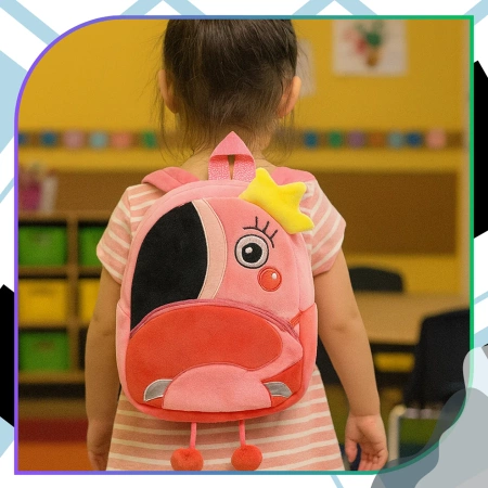 Ghiozdan de pluș pentru copii, pentru preșcolari, cu fermoar, FLAMING