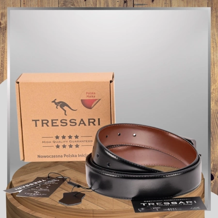 Curea din piele TRESSARI 120cm cu două fețe, negru-maro, pentru pantaloni