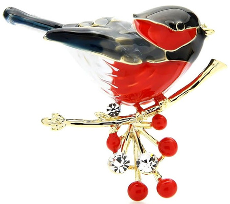 Broșă de pasăre Bullfinch pe o ramură