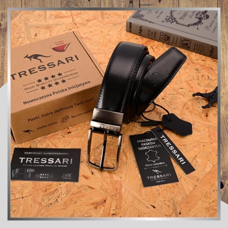 Curea din piele dublă TRESSARI, negru, maro, 120 cm, pentru pantaloni