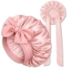 Casca de dormit roz satinat cu panglici pentru protecție