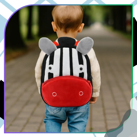 Ghiozdan de pluș pentru copii, pentru preșcolari, cu fermoar ZEBRA