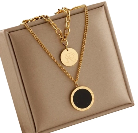 Colier multiplu din oțel chirurgical cu lanț de aur cu ochi negru