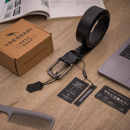 Curea barbati din piele, 100% piele naturala neagra, pentru pantaloni TRESSARI