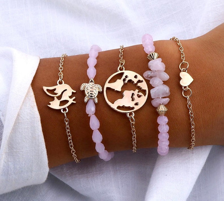 Set de 5 bratari din aur roz cu inima broasca testoasa