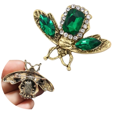Brosa de insecte cu zirconi, cristale elegante de insecte verzi