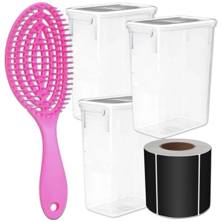 Set recipient de alimente 2.6l 3buc + perie de păr + autocolante