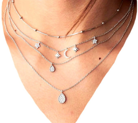 Colier cu lanț de argint, stele și lună