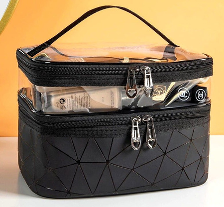 Geanta cosmetica suspendata, neagra, impermeabila, mare, transparenta