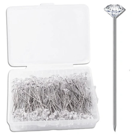 Ace de croitorie, cu cap diamantat, decorative, 38 mm, set de 100 bucăți