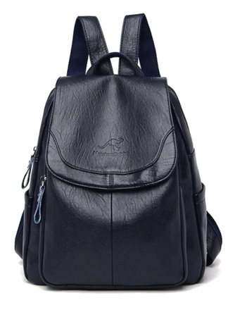 Rucsac mare retro de dama elegant din piele, bleumarin