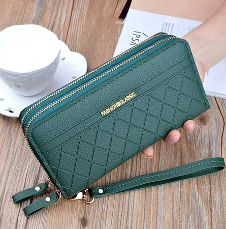 Portofel mare pentru femei Model verde practic, matlasat, decorativ