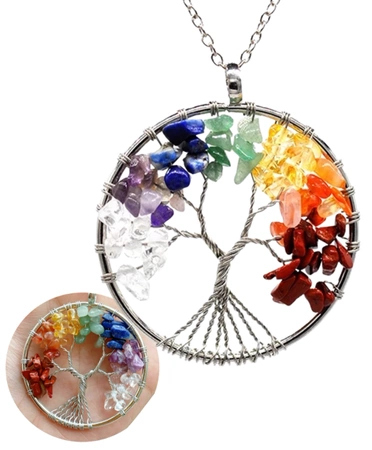 Colier din otel chirurgical, pomul fericirii, minerale colorate
