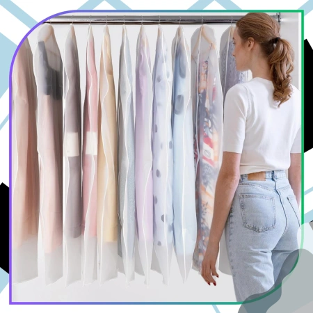 Set de 5 huse de haine pentru organizator de dulap, albe, translucide, impermeabile