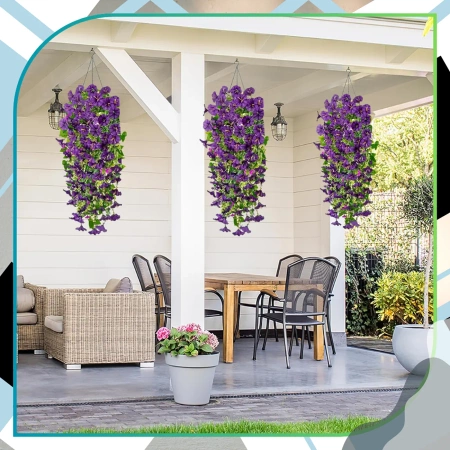 Agățat flori decorative ghirlanda artificială 3 buc mov