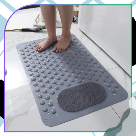 Covoraș de duș antiderapant pentru baie 69x36 cm, cu masaj, gri