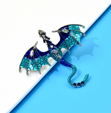 Broșă elegantă cu dragon albastru cu zirconi