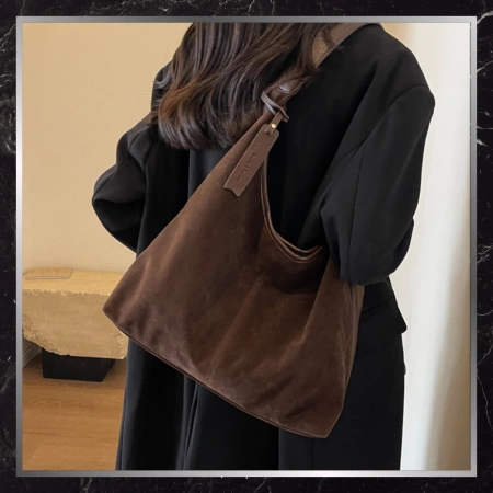 BAD&BAGS geanta de dama din piele geanta maro din piele intoarsa ecologica