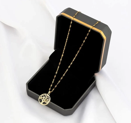 Colier de aur, otel chirurgical elegant, pandantiv copac