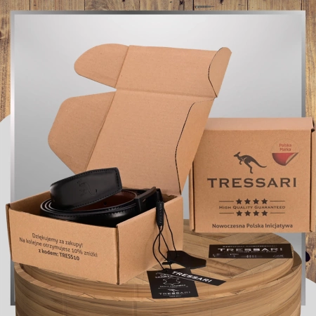 Curea din piele dublă TRESSARI 120 cm negru maro pentru pantaloni