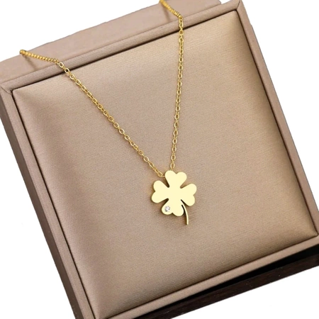 Colier elegant din aur, oțel chirurgical, trifoi, zirconiu