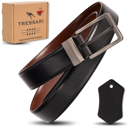 Curea din piele TRESSARI 120cm cu două fețe, negru-maro, pentru pantaloni