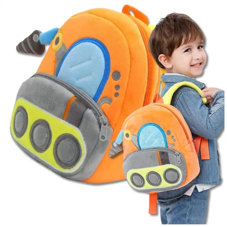 Rucsac de pluș pentru copii, pentru preșcolari, cu fermoar EXCAVATOR