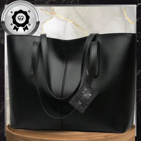 BAD&BAGS geantă de mână din piele clasică neagră shopper