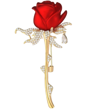 Brosa trandafir cu zirconi, ac elegant, ac romantic