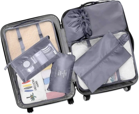 Set de călătorie de 8 organizatoare de valize impermeabile, gri