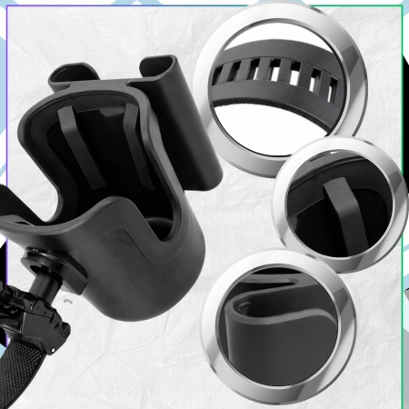 Suport universal 2 în 1 pentru cărucior, pahar, bidon, telefon, negru