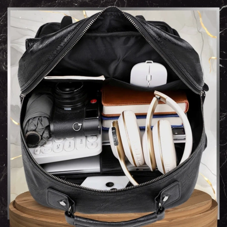 Rucsac din piele neagră pentru bagaj de mână pentru avion, cabină de afaceri USB