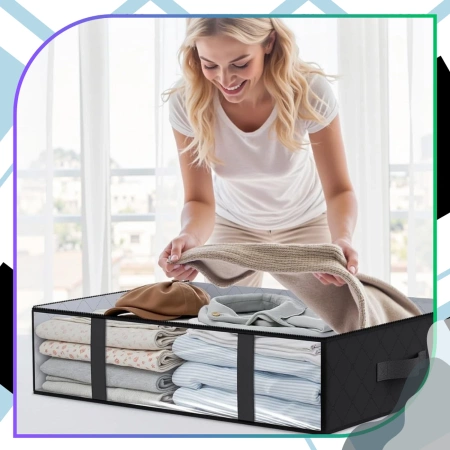 Geantă organizatoare pentru dulap, pentru lenjerie de pat și haine, set de 2, neagră