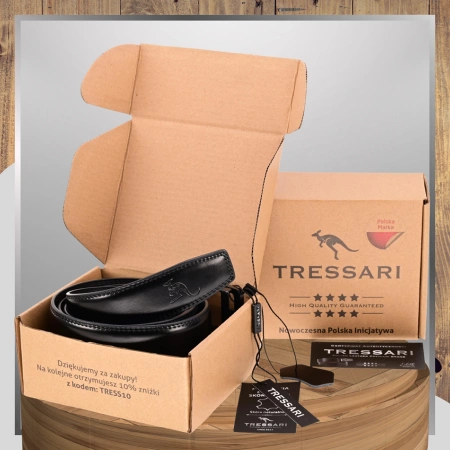 Curea bărbătească din piele naturală TRESSARI 120cm neagră pentru pantaloni